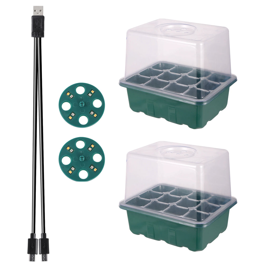 6/12 Cell Higher Cover Nursery Tray Box with Growing light Seedling Germination Planting Pot Full Spectrum LED Growth Promotion