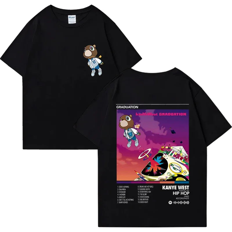 Kanye West Graduation Album Graphic T Shirt for Men and Women Hip Hop Streetwear Loose Fit Cotton Unisex Tee