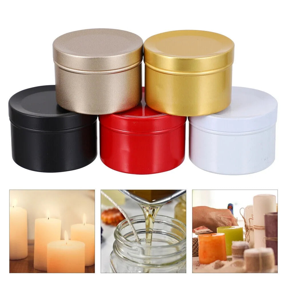 5 Pcs Aromatherapy Metal Tins Scented Candle Cups Christmas Candle Jar TeaMetal Tins Cosmetic Jar Round Candle Containers