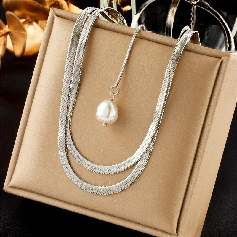 DIEYURO 316L Stainless Steel Geometric Ball Beads Pearl Chain Necklace For Women New Punk Girls Thick Choker Jewelry Party Gifts