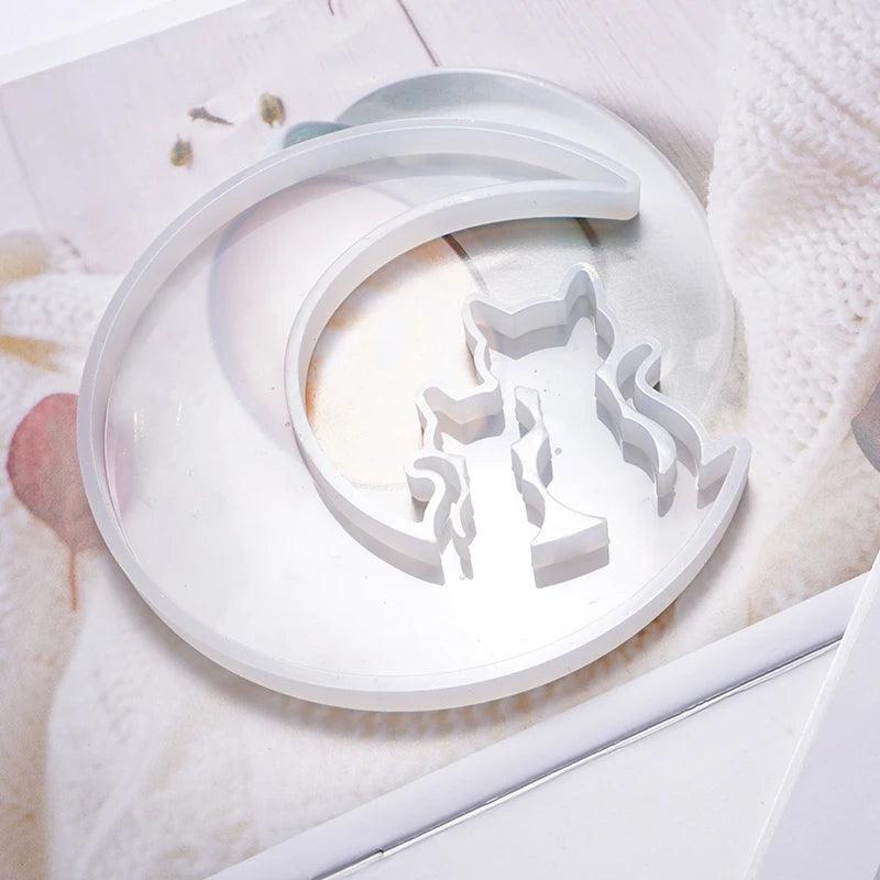 DIY Smiley Moon Resin Mold Mirror Moon Fawn Cat Crystal Epoxy Mold Angel Moon Silicone Mold For Resin