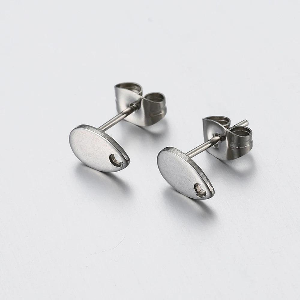 10pcs Stainless Steel Round Ear Studs for Earrings Base Jewelry Making DIY Dangle Hole Charm Pendants Components