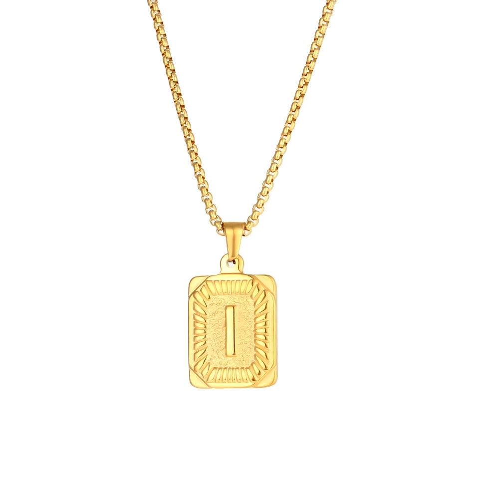 2023 New Stylish Square Pendant Necklace Men's Stainless Steel Gold Plated Letter Necklace Initial Necklace For Women