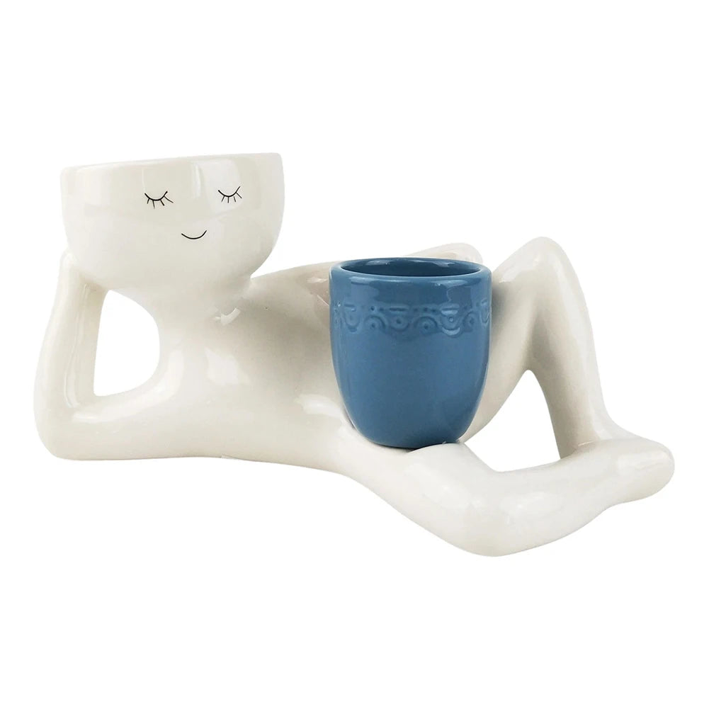 Relaxing Person Holding Pot Planter with Drainage Hole Kinky Planter Ornament Funny Succulent Pot for Succulents Cactus