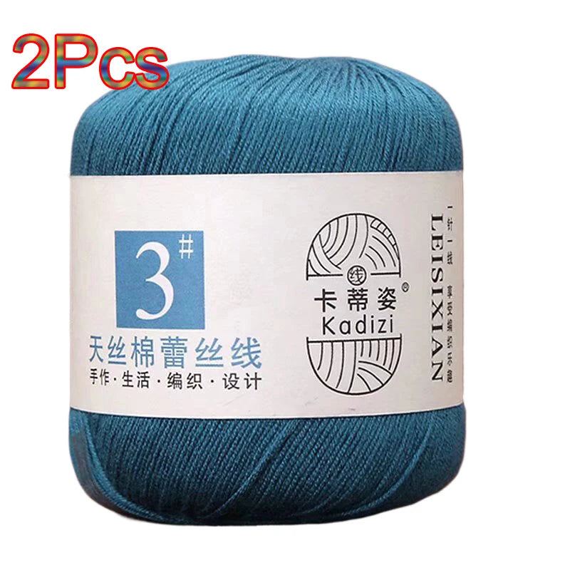 100% Mercerized Cotton Lace Yarn Threads for Crochet and Knitting - 2Pcs Embroidery Craft Set