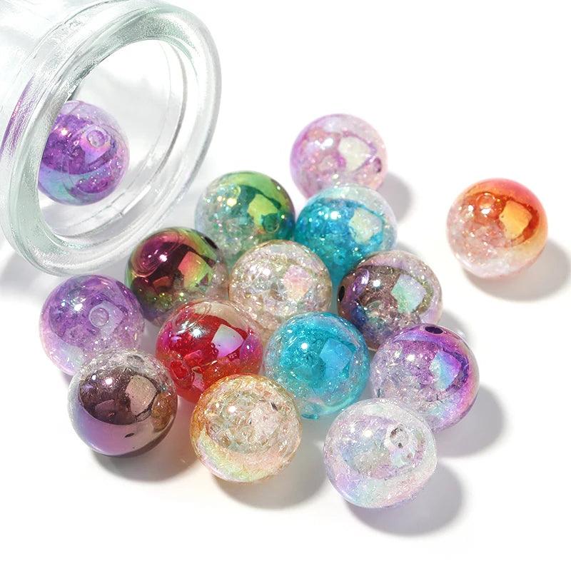 10pcs Acrylic Cracked Round Bead 16mm Mix Color UV Plated Loose Beads for Jewelry Making DIY Bracelet Necklace Material Supplies