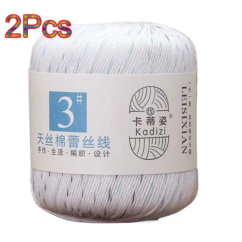 100% Mercerized Cotton Lace Yarn Threads for Crochet and Knitting - 2Pcs Embroidery Craft Set