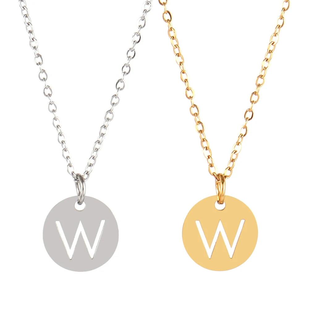 Stainless Steel A-Z 26 Initials Name Necklace Alphabet Round Pendant Letter Necklaces For Women Choker Jewelry Gifts Wholesale