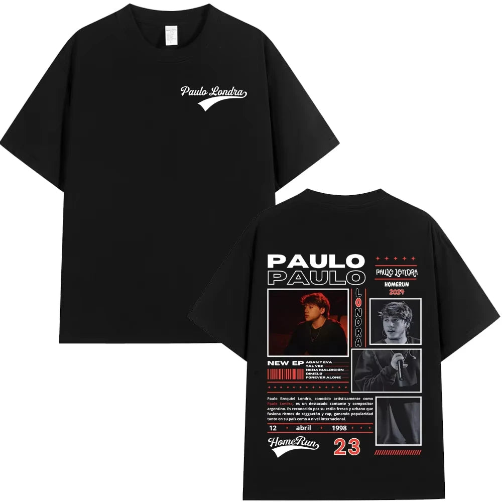 Trend Rapper Paulo Londra Homerun Album T-shirts Mens Women Fashion Hip Hop Oversized T Shirt Casual Cotton Short Sleeve T-shirt