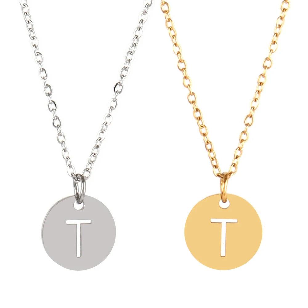 Stainless Steel A-Z 26 Initials Name Necklace Alphabet Round Pendant Letter Necklaces For Women Choker Jewelry Gifts Wholesale
