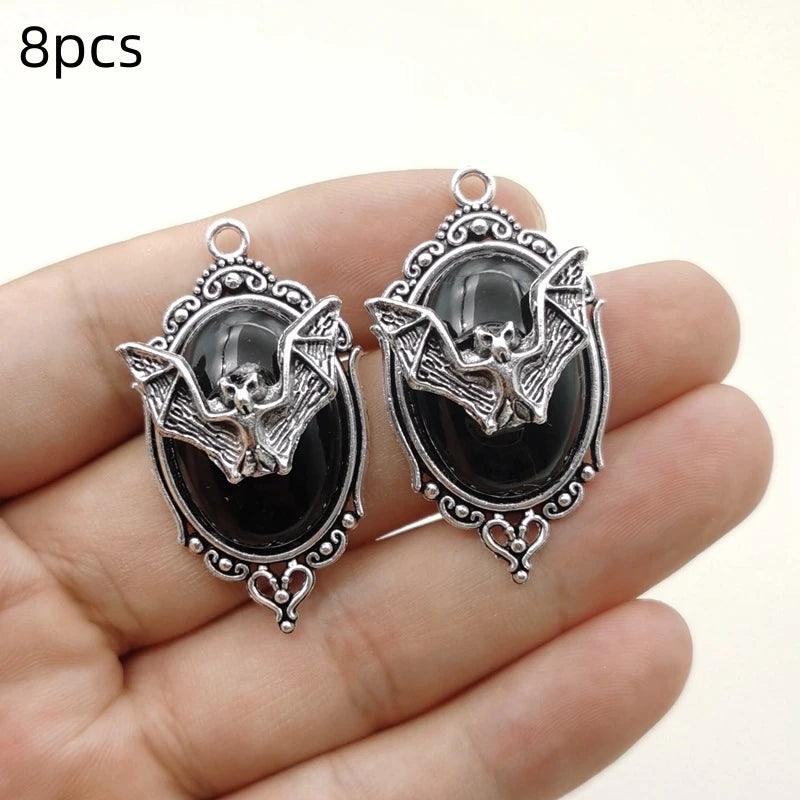 8pcsHot selling Gothic vampire bat silver plated frame bat pendant accessories Halloween DIY pendant