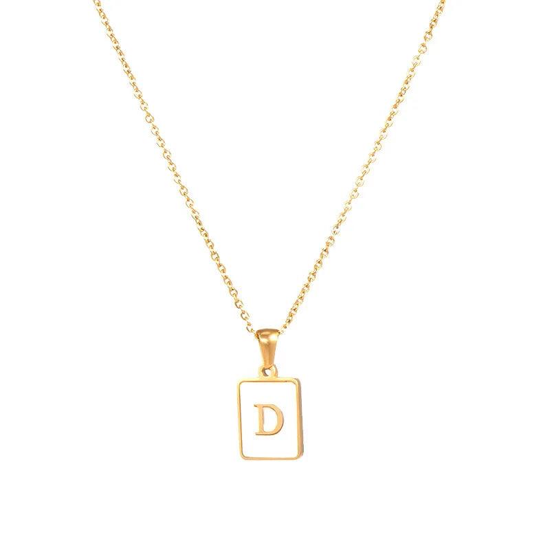 E.B.belle Minimalist Mother of Pearl Shell Stainless Steel Tarnish Free Initial Necklace Gold Plated Letter Necklace for Women