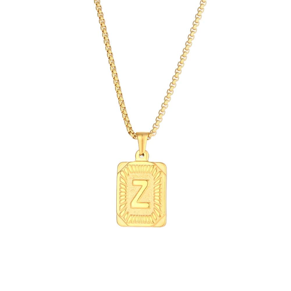 2023 New Stylish Square Pendant Necklace Men's Stainless Steel Gold Plated Letter Necklace Initial Necklace For Women