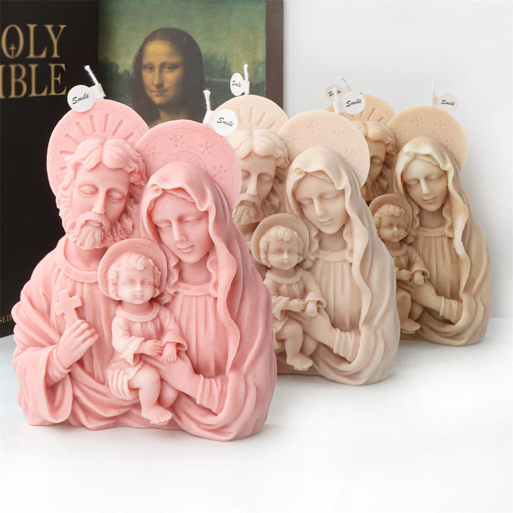 Catholic Holy Family Jesus Mary with Child Figurine Candle Mold Art Sculpture Silicone Mold Icon Christian Wax Hand Gift Making