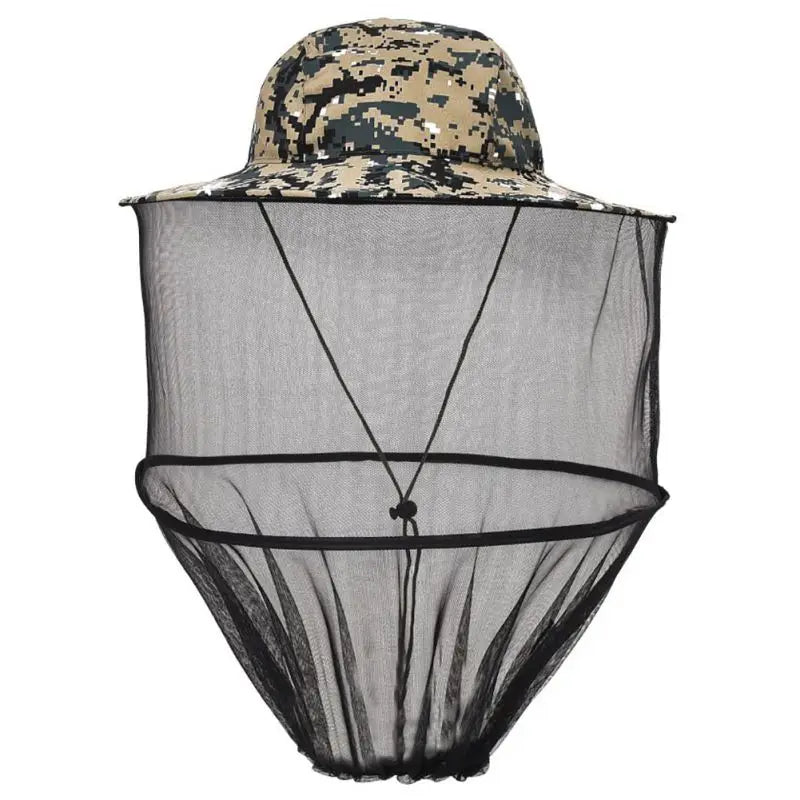 Camouflage Beekeeper Beekeeping Cap Hat with Head Net Mesh Face Protection Foldable for Outdoor Fishing Beekeeping Supplies