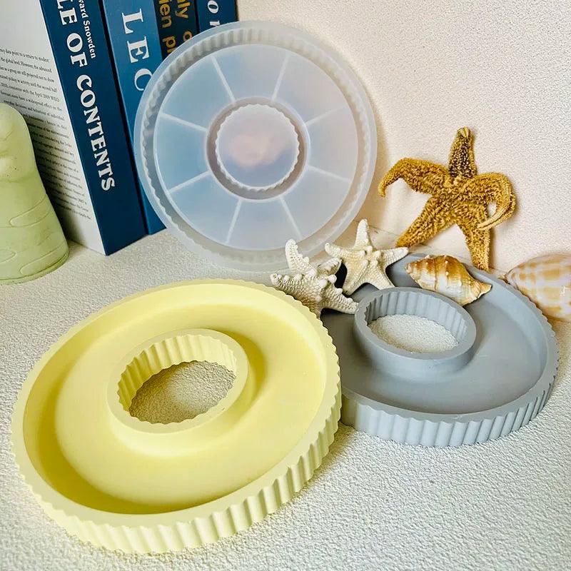 Round Hollow Striped Tray Mold Terrazzo Plaster Storage Tray Silicone Clay Mold Trinkets Nut Storage Dish Mold