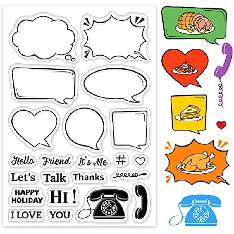 Bubble Frame Clear Stamp Communication Border Silicone Clear Stamp Lovely Phone Rubber Stamp for Scrapbook Journal Card Making