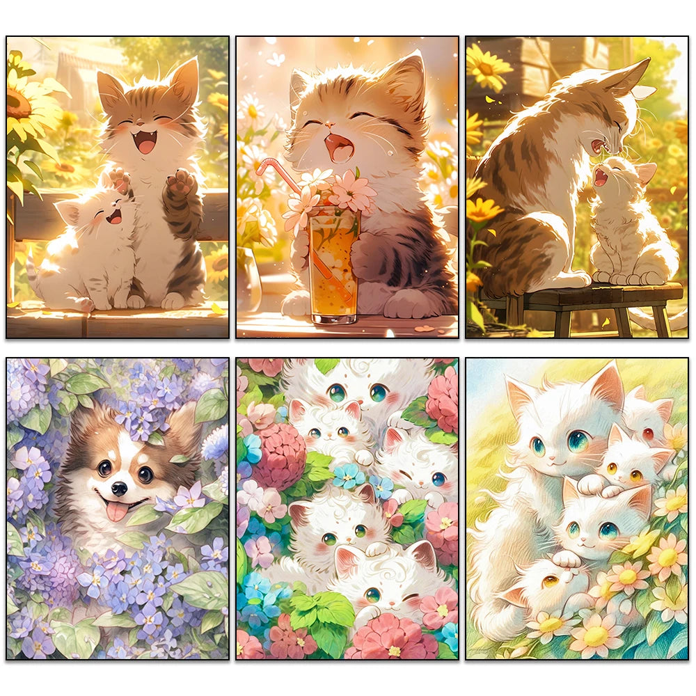 DIY 5D Diamond Painting Cartoon Animal Full Round Square Diamond Embroidery Cat Dog Mosaic Picture Cross-stitch Home Decoration