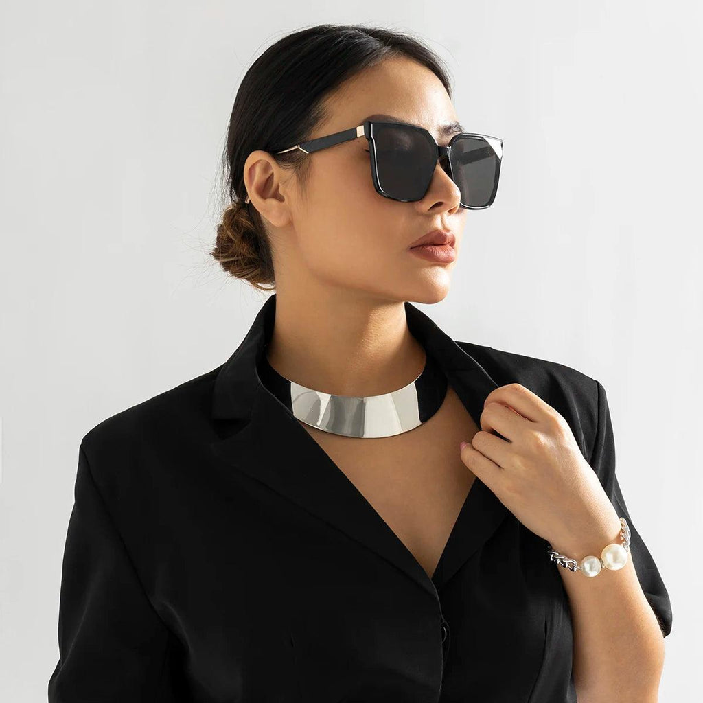 Exaggerated Chunky Metal Wire Torques Choker Necklace Women Collar Punk Gold Color Wide Smooth Chain Jewelry Bijoux Steampunk