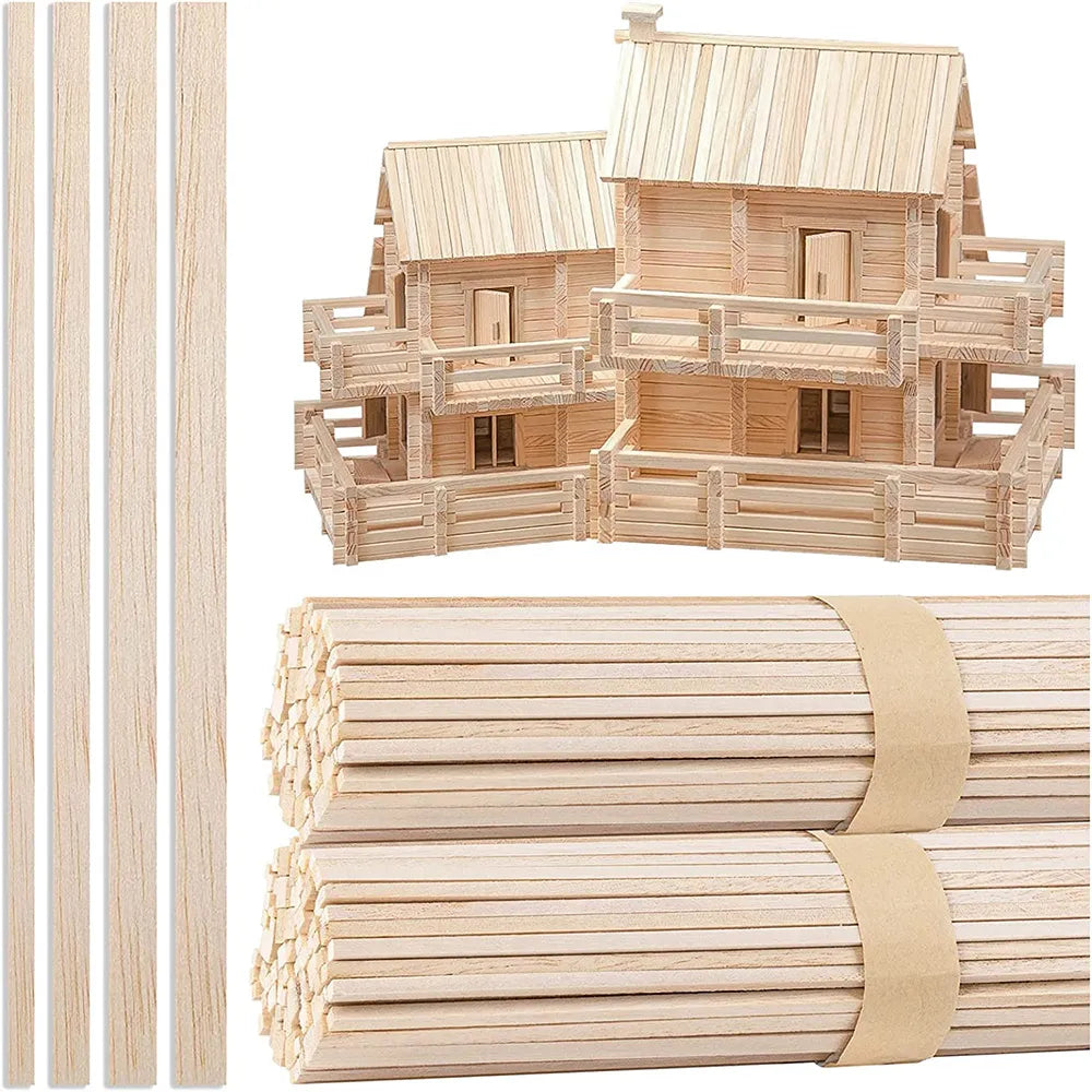 Chzimade 130pcs Balsa Wood Wooden Strip Craft Square Cudgel Model Toys Building Carving Handicraft DIY Accessories Balsa Stick