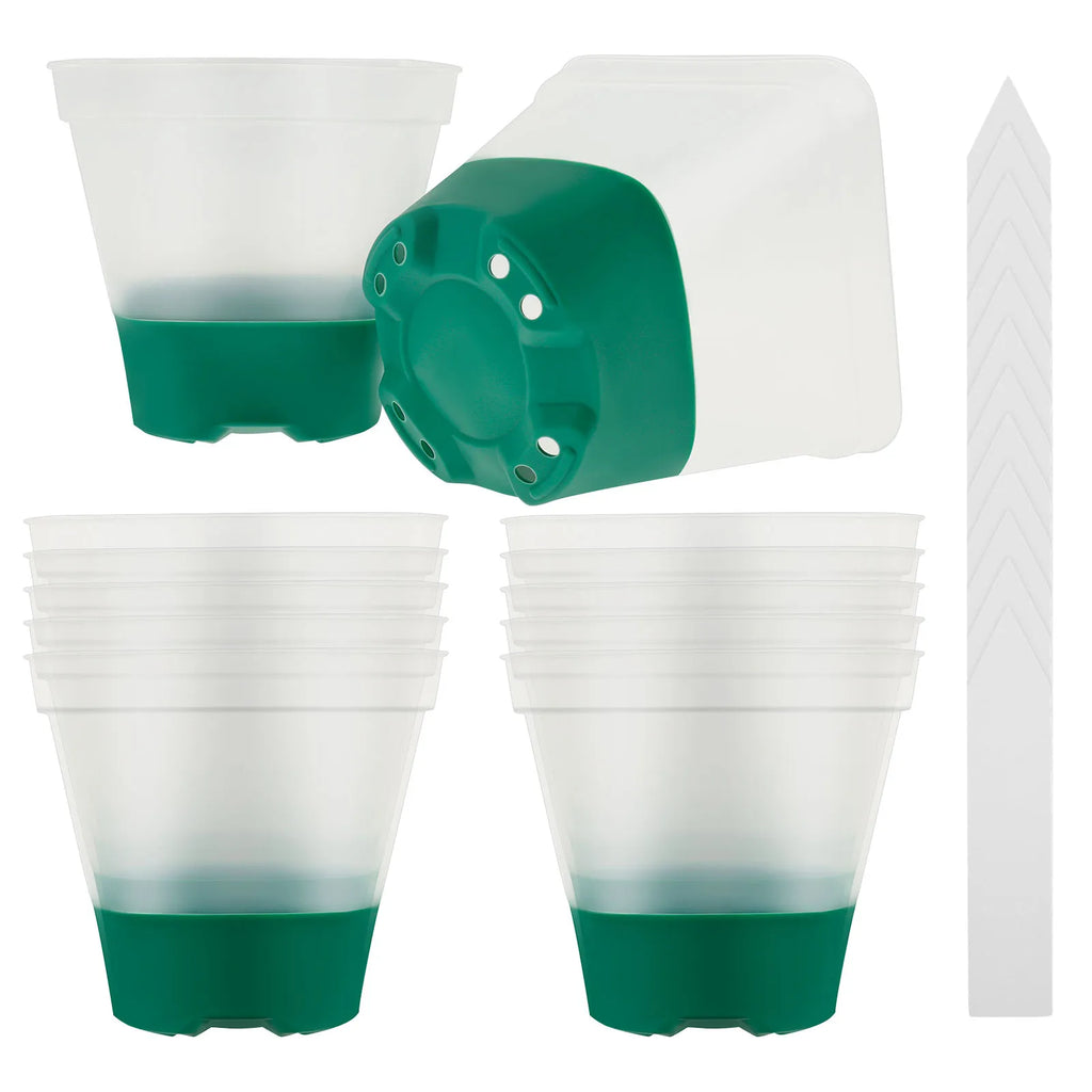 12Pcs Clear Nursery Pots with Humidity Dome and Silicone Base Stackable Transparent Plant Pot  with Drainage Hole and Labels
