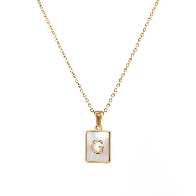E.B.belle Minimalist Mother of Pearl Shell Stainless Steel Tarnish Free Initial Necklace Gold Plated Letter Necklace for Women