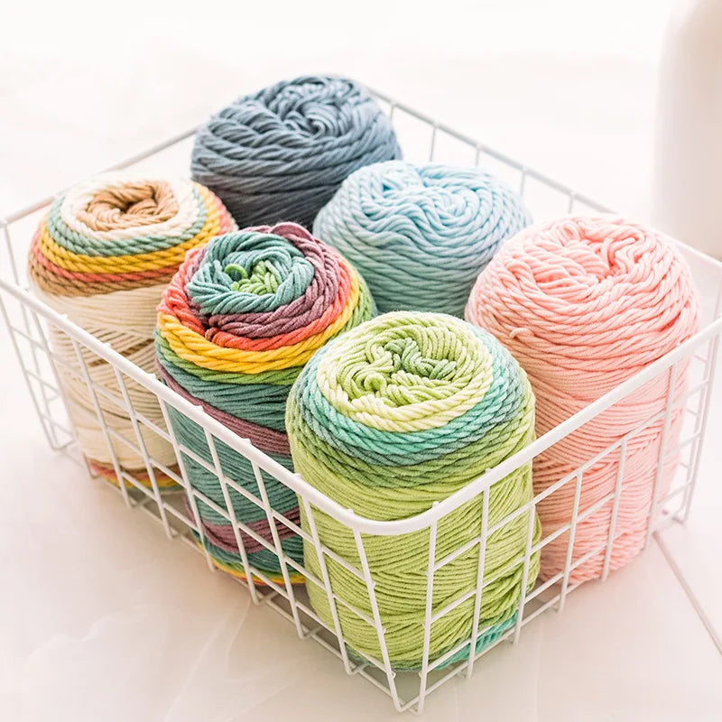 (1PC) 5-Strand Milk Cotton Dyed Rainbow Cotton Handmade DIY Woven Yarn Scarf Pillow Blanket Material Yarn