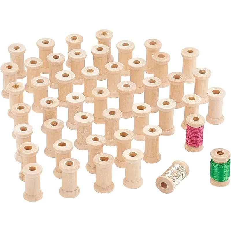 50pcs Wooden Spools Wire Weaving Bobbins for Embroidery and Sewing Machines Arts Crafts Thread Cord Roll 0.67 Inch