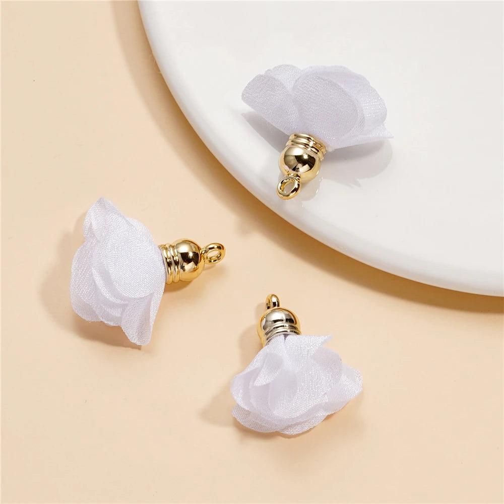 10Pcs/Lot Fabric Flower Tassel Pendants for Jewelry Making DIY Bracelet Earring Tassel Keychain Earring Making Accessories