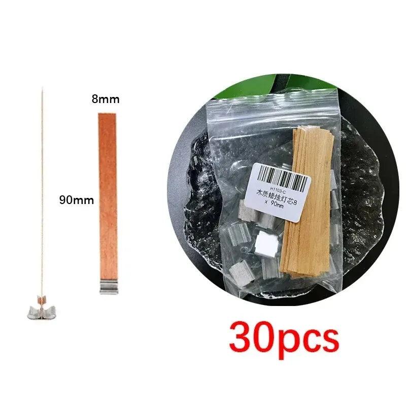 30pcs High Quality Wooden Candle Wick With Clip Base Craft Wicker Paraffin Beeswax Burning Smokeless Wick Candle Making Supplies