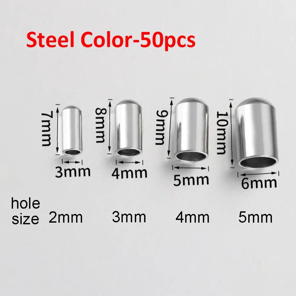 50pcs Stainless Steel Leather End Caps Crimp Cord Wire Hole 2/3/4/5mm Crimp Clasps Fastener