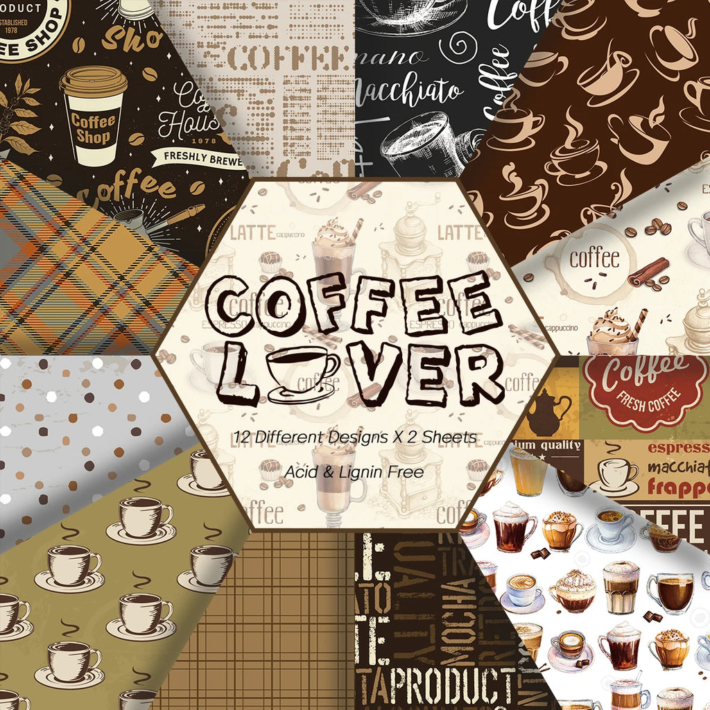 24pcs A6 Background Paper Coffee Restaurant Cup Photo Albums Beans Icon English Letters Vintage Style Paper Album Scrapbook Phot