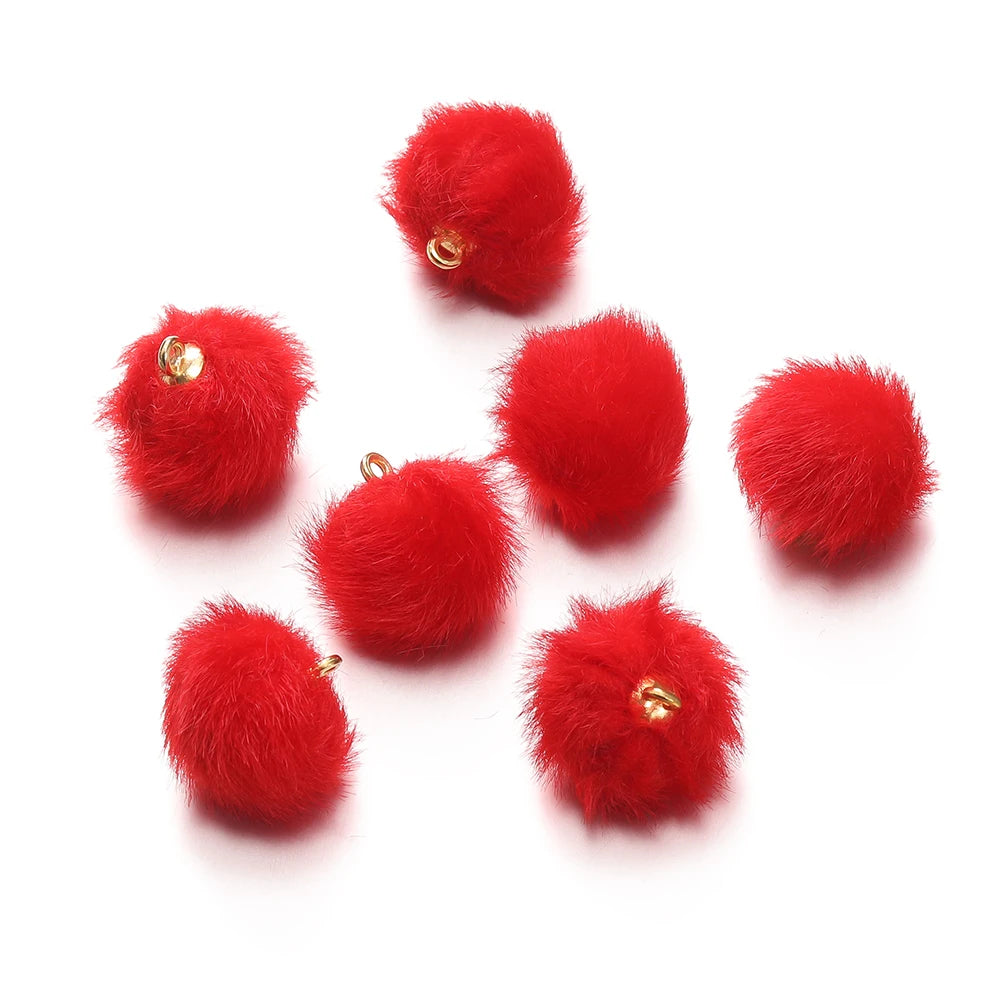 10pcs 17mm Plush Fur Covered Ball Beads Charms Pompom Beads Pendant for DIY Earring Bag Keychain Pendant Jewelry Making Supplies