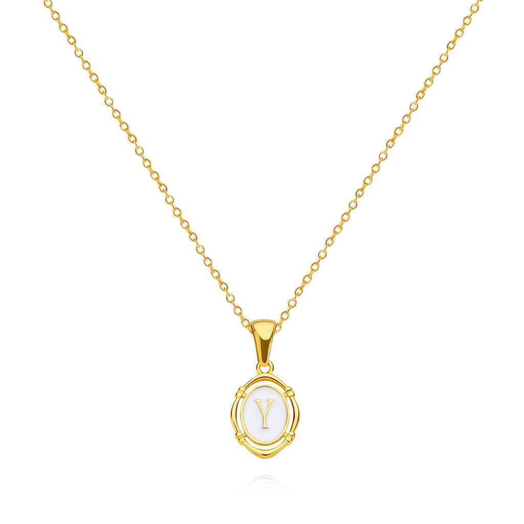 Stainless Steels Drip Oil 26 Letter oval Necklaces for Women Alphabet A-Z Initials Pendant Necklace Aesthetic Jewelry Gift