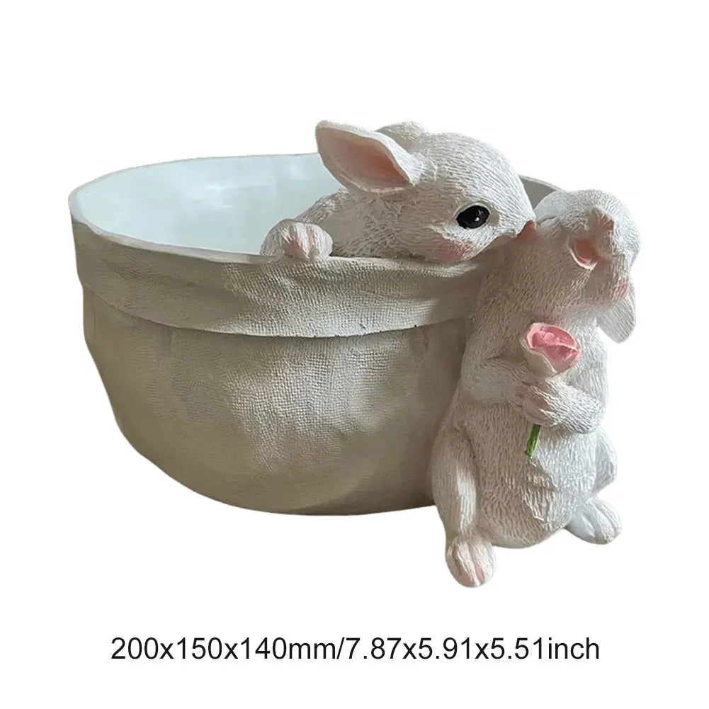 Creative Cartoon Rabbit Flower Pot Cute Bunny Succulent Plant Pot Garden Green Plant Resin Flower Basin For Yard Balcony Decor