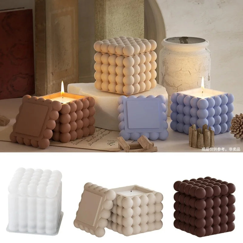 3D Bubble Cube Candle Silicone Mold DIY Soy Wax Candle Making Soap Chocolate Dessert Resin Mold Storage Box Home Decoration