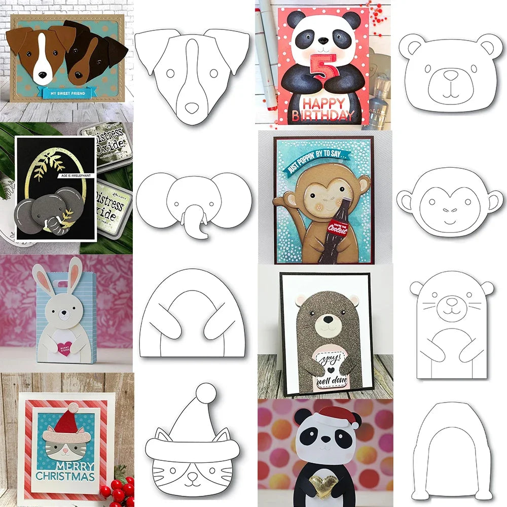 Cute Animals Christmas Cat Panda Metal Cutting Dies for DIY Scrapbooking Card Craft Making