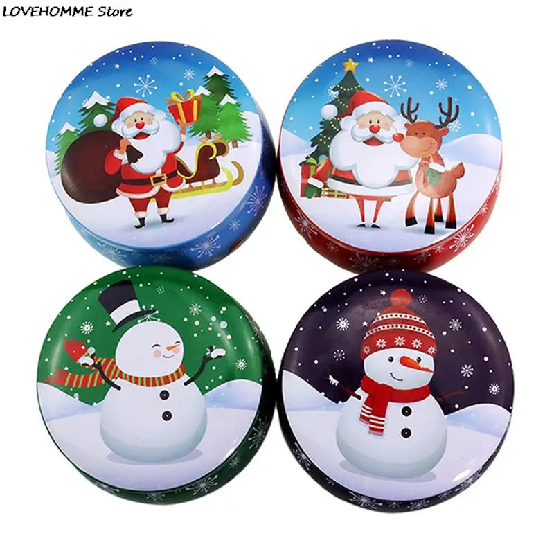 Mini Christmas Tinplate Round Candy Tin Can Candy Tin for Gift Giving Christmas Scented Tin Jars Round Candle Container