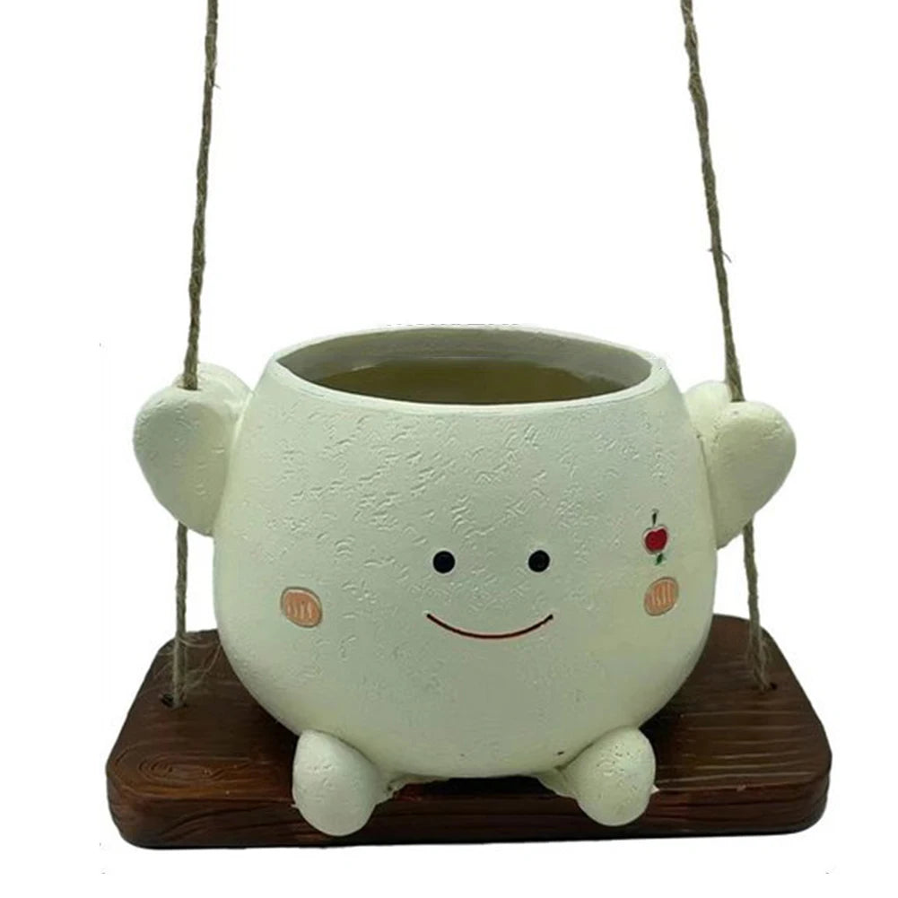Chair/Swing Smile Face Planter Resin Hanging Cute Head Planters Creative Wall Hanging Head Planter Home Garden Patio Accessories