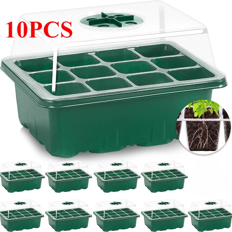 10PCS Seedling Trays Seed Starter Kit Mini Propagator Plant Grow Kit with Humidity Vented Domes and Base for Seeds Starting