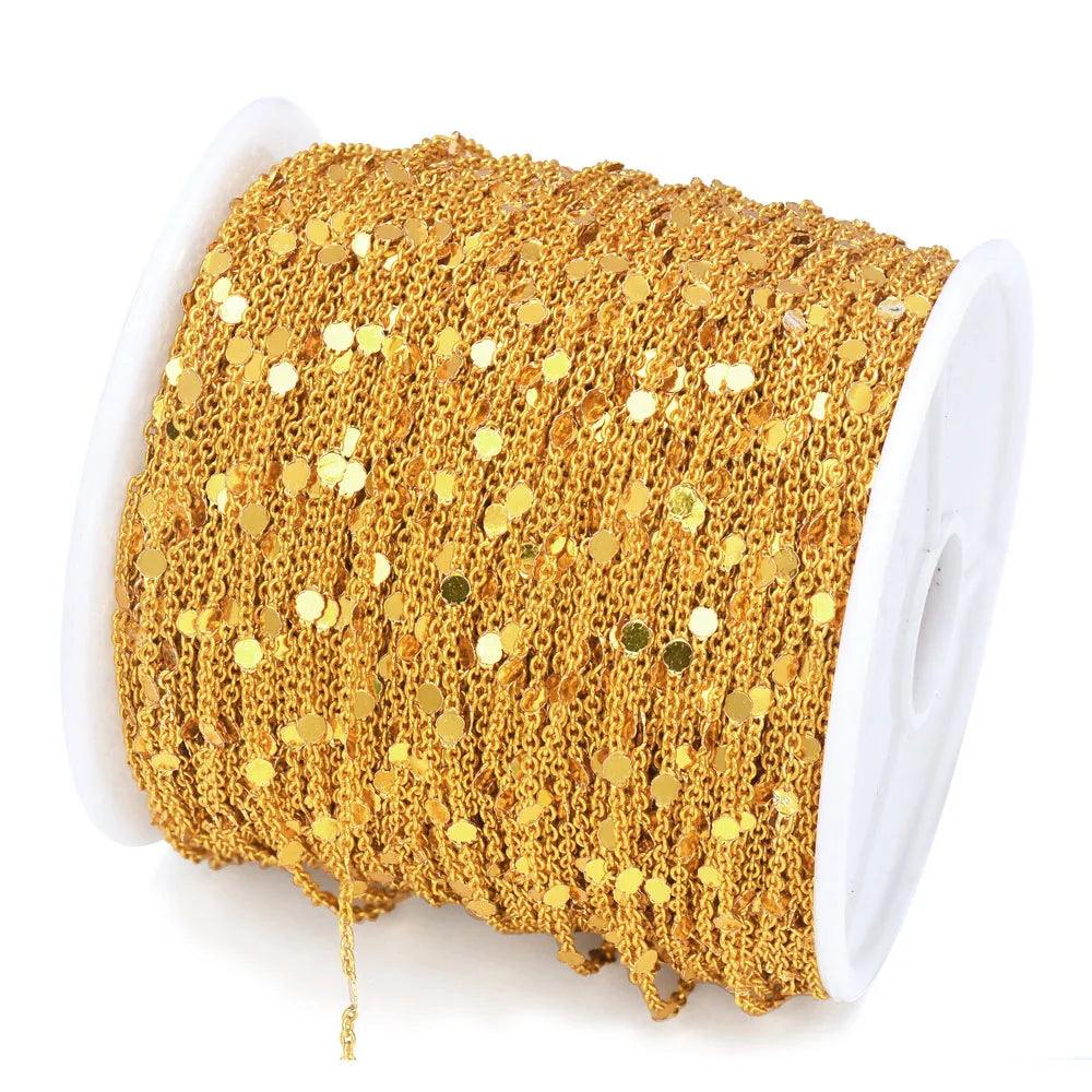 5m/roll 1.5mm Sequins Chain Copper Cable Chains Gold Silver Necklace Bracelet Diy Chain Jewelry Making Components