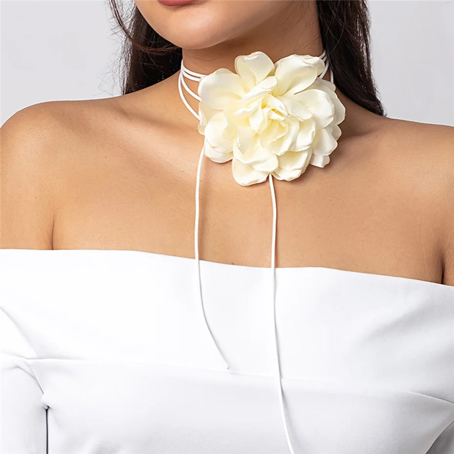 Ingemark Exaggerated Big Rose Flower Choker Necklace for Women Wed Bridal Goth Kpop Adjustable Bowknot Chain Y2K Accessories New