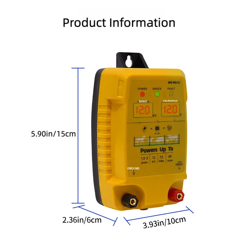 12KM Electric Fence 1.5-3 Joules Low Impedance Energizer Sheep Cattle Horse Poultry Controller Tool For Animal Captivity