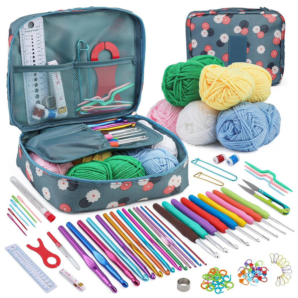 Crochet Material Package Including Yarn Crochet Hook Plastic Large Eye Needle Crochet Tools and Crochet Accessories for Beginner