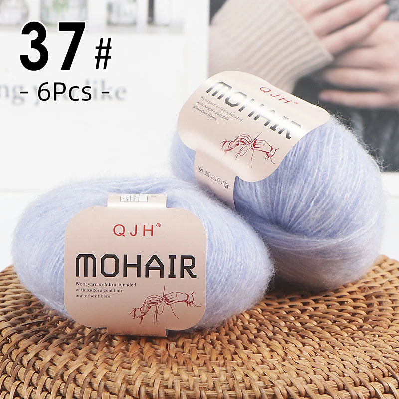 6PCS Soft Mohair Yarn Knitting Angora Yarn for DIY Projects Fluffy Lace Yarn for Sweaters Scarves and Shawls 25g Each