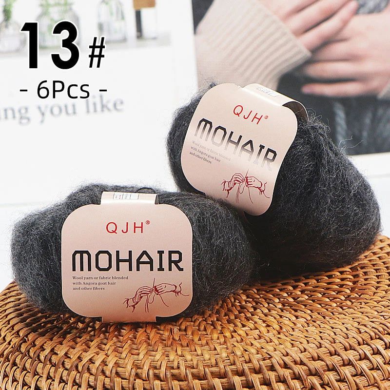 6PCS Soft Mohair Yarn Knitting Angora Yarn for DIY Projects Fluffy Lace Yarn for Sweaters Scarves and Shawls 25g Each