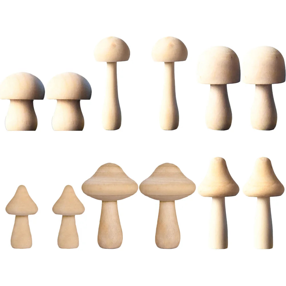 Mushroom Wooden Peg Mushrooms Model Mini Unpaintedfigures Natural Wood Statue Diy Tiny Blank Painting Figurine Toys Toy