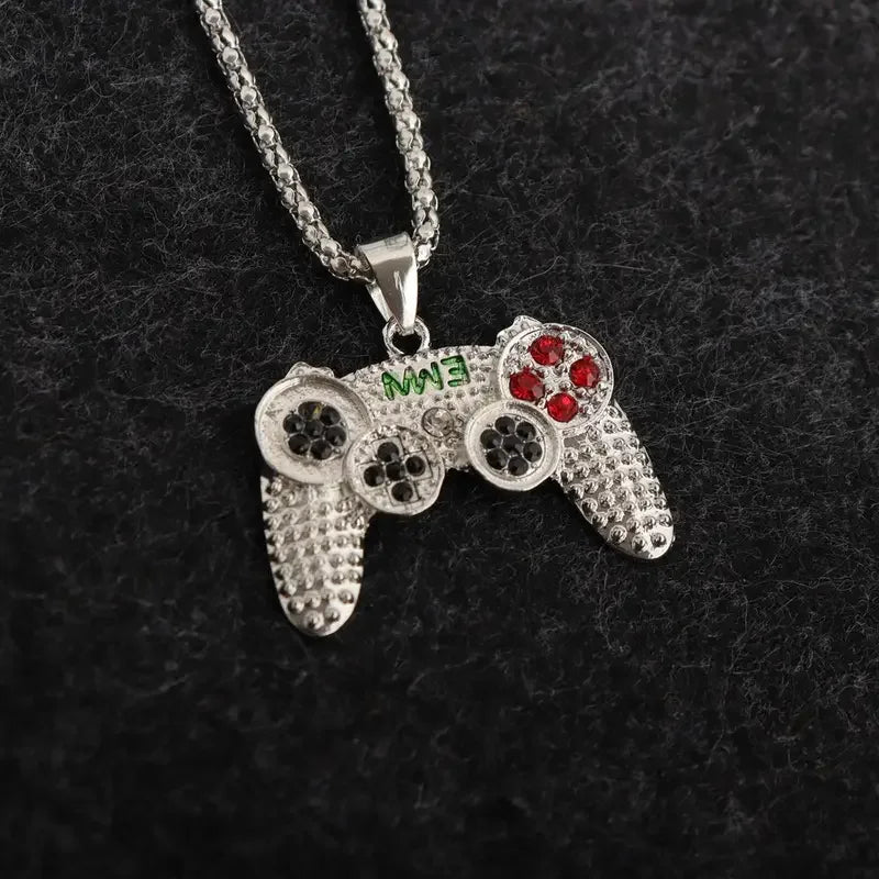 Hip Hop Black Gold Plated Crystal Game Controller Pendant Necklace For Men Boys Jewelry Birthday Gifts