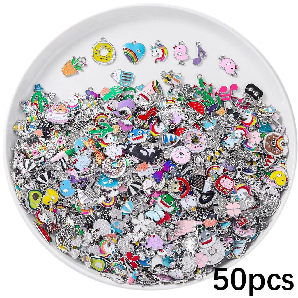 50/100Pcs Mixed loading Bracelet Charms Jewelry Making Charms Assorted silver Plated Enamel Pendants for DIY Necklace Bracelet E