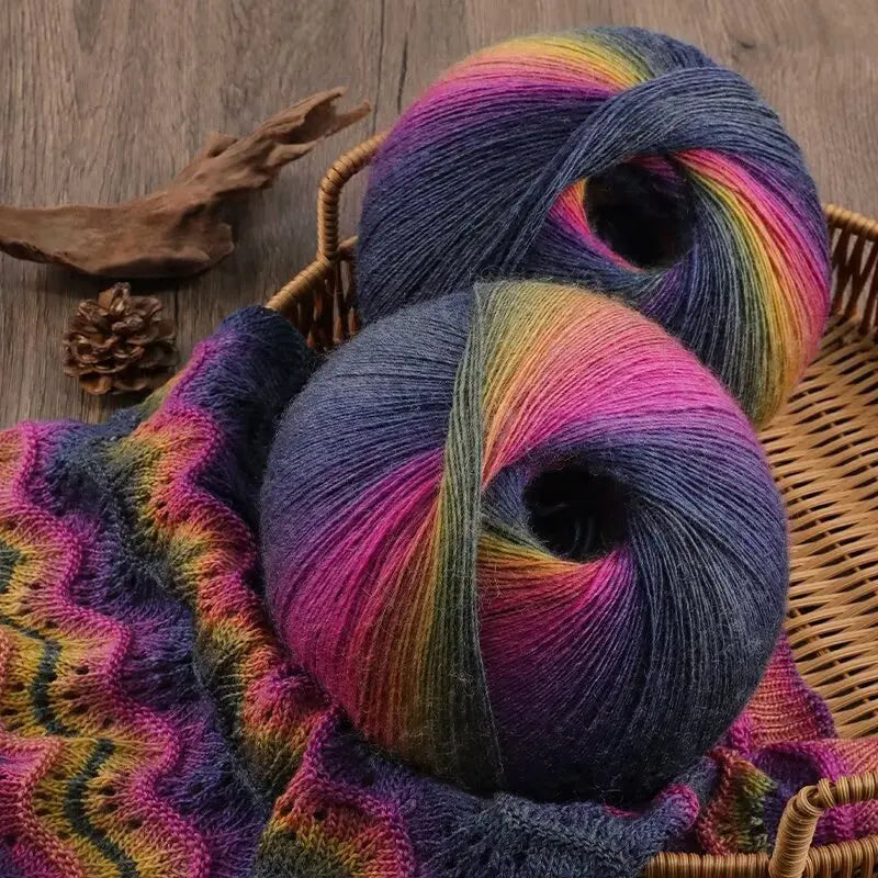 Rainbow Gradient Wool Yarn Balls 400g 2 Pack for Crochet